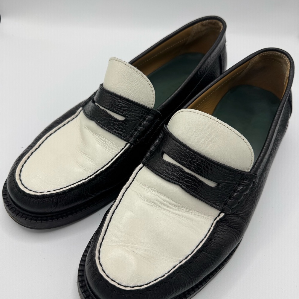 Black and White Loafers with Moccasin Stitching